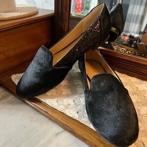 IMAN Pony Hair and Glitter Black Loafers Women's‎ Size 9 *NIB*